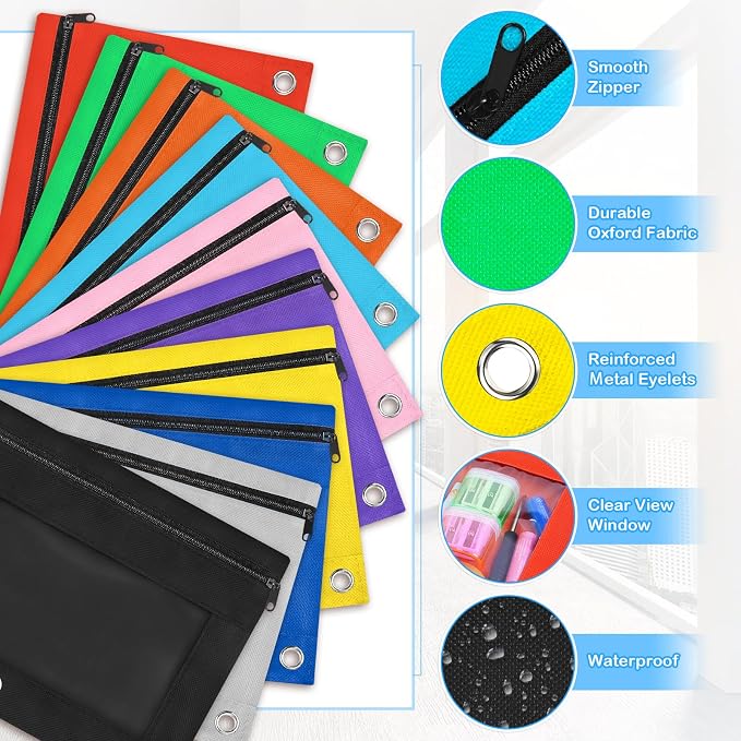 160 Pack Pencil Pouch for 3 Ring Binder School Office Supplies | Pencil Pouch For School and Office Supplies with Clear Window With Smooth Zipper Bulk, 160 Pack