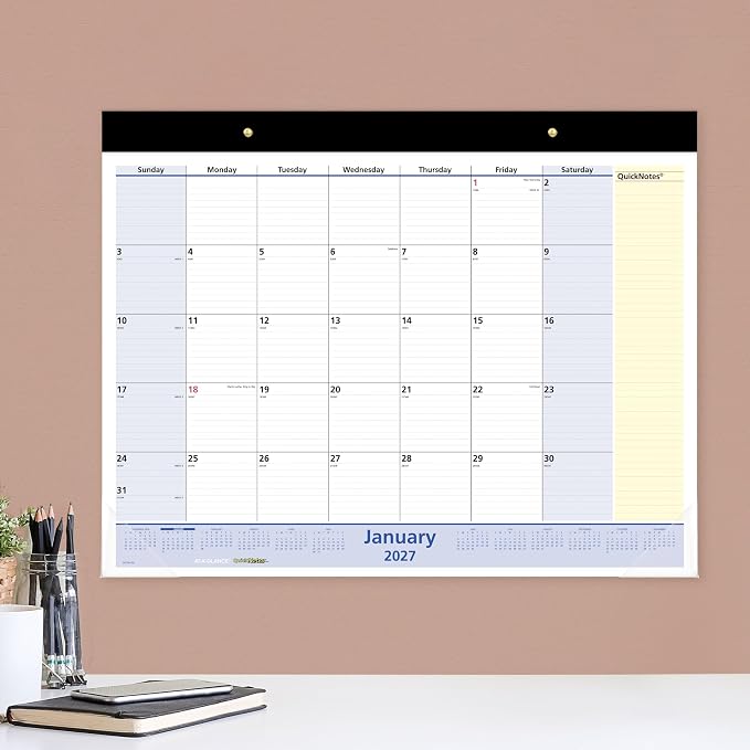 AT-A-GLANCE® QuickNotes® 2027 Monthly Desk Pad Calendar, Standard, 21 3/4" x 17"