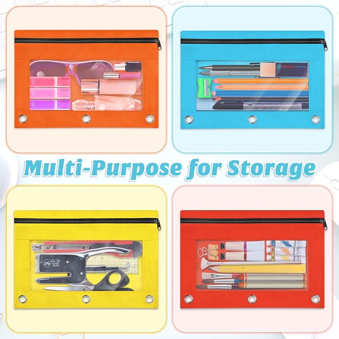 100 Pack Pencil Pouch for 3 Ring Binder | Binder Pencil Pouch, 10 Assorted Colors with Smooth Zipper Pencils Pouches for Binders for School , Office Supplies