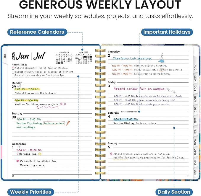 Planner 2026-2027, Monthly & Weekly Jul 2026-Jun 2027 Planner Calendar
