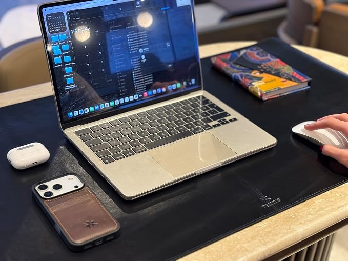 Premium Leather Desk Mat (36 X 19 inch) - Large Mouse Mat for Home Office Accessories (Rustic Black)*