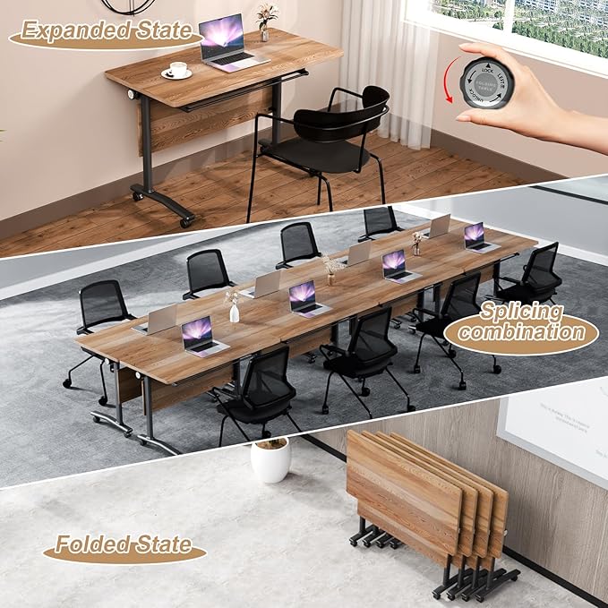 Conference Table Flip Top Mobile Conference Room Tables,Folding Conference Table with Wheels,Large Meeting Training Seminar Table Saving Space for Office Classroom(2B,70.8'')