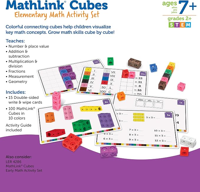 Learning Resources MathLink Cubes Elementary Math Activity Set - | Math Manipulatives, Color Linking Cubes for Kids, Number Cube Toys, Classroom Counting Activity, Stem Learning Activities