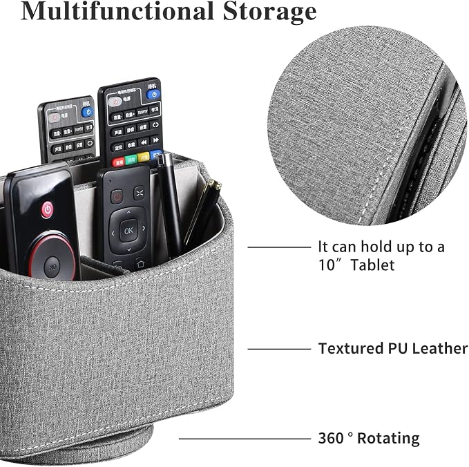 360° Swivel Remote Control Holder,TV Remote Caddy for Nightstand Table | PU Leather Spinning Bedside Table Office Desk Storage Box Organizer for Controller,Glasses,Pen, Decorations for Living Room