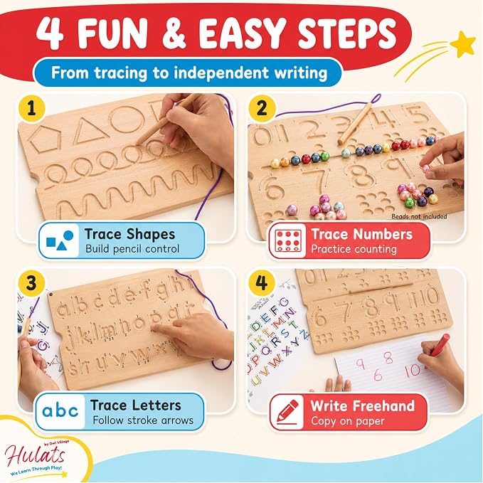 Hulats Learn to Write: Wooden Letter Tracing Board Set Ages 3-5