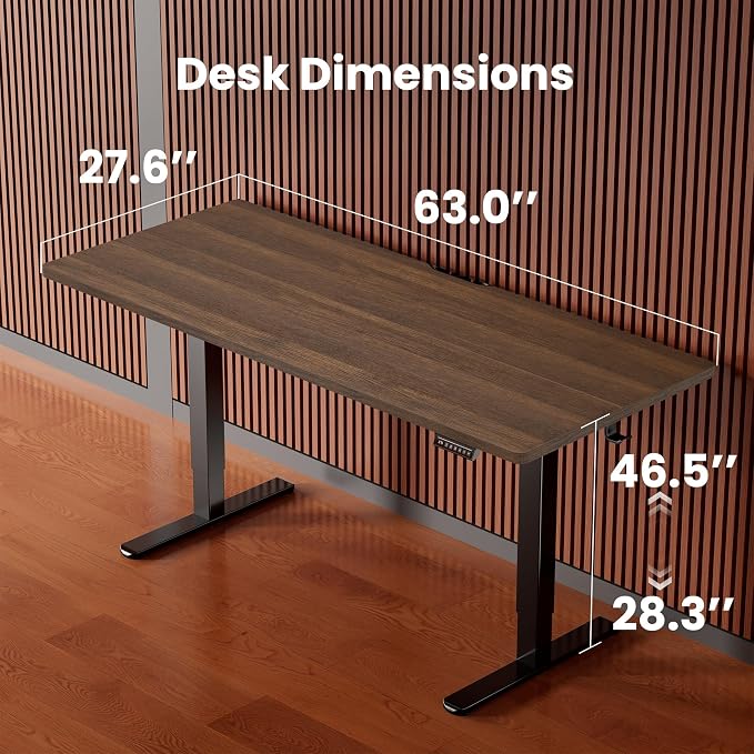 ErGear Height Adjustable Electric Standing Desk, 63 x 28 Inches Sit Stand up Desk, Memory Computer Home Office Desk, Dark Walnut