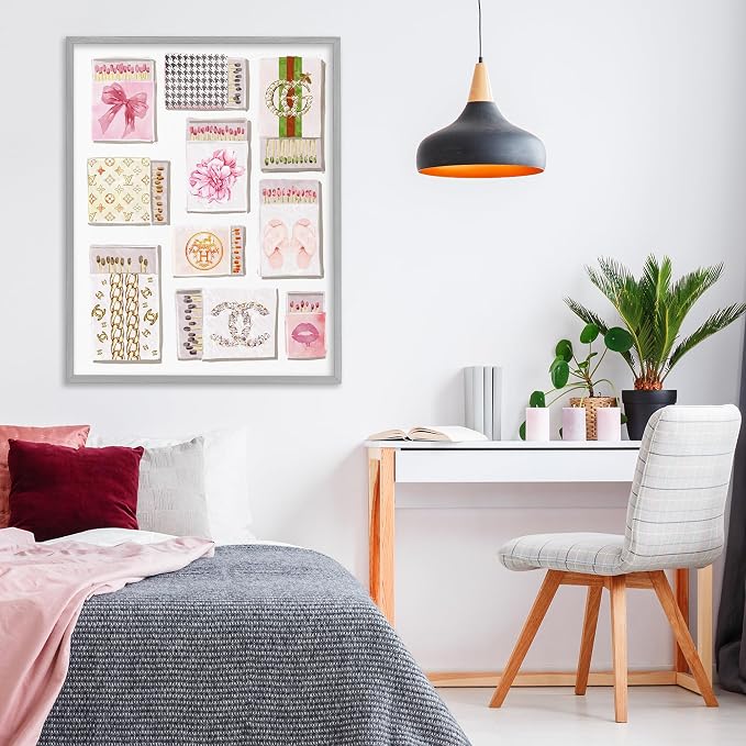 'Glam Girl Matchboxes'| Framed Giclee Art | Stupell Industries | Gray, 24 x 30 Inches, Easy to Hang and Sturdy, Made in USA, by Ziwei Li