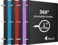 360° Pivotable 3 Ring Binder, Upgraded Foldable Binders 1 inch 4 Pack, Thin Small Three Ring Binder Fits 8.5" x 11", for Home, School and Office Binders Supplies -Black, Blue, Red, Purple