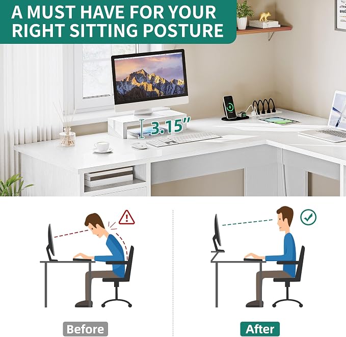 YITAHOME L Shaped Desk with Power Outlets | Computer Desk Corner Desk with File Drawer, Home Office Desk with Monitor Stand & Storage Shelves