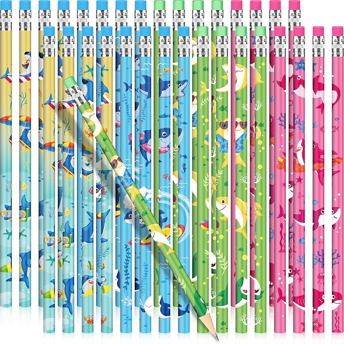 Geyee 36 Pcs Space Pencils Hawaiian Shark Themed Party Favors, Shark