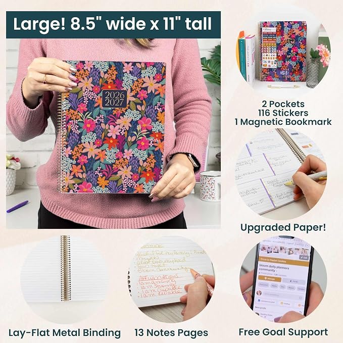 bloom daily planners 2026-2027 Planner (8.5” x 11") 13 Month Academic Year Organizer (July 2026 - July 2027) - Weekly & Monthly Agenda Book with Stickers & Tabs - Floral Fiesta