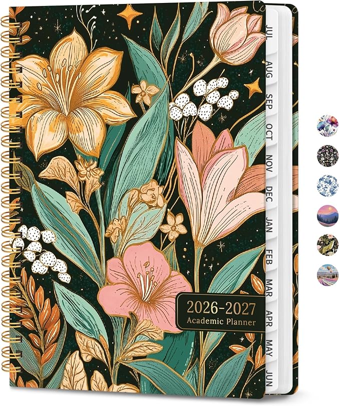 ZOTIA Academic Planner 2026-2027, Monthly & Weekly Jul 2026-Jun 2027 | Golden Lilies, 6.3" x 8.5" Calendar Planner for Women, Hardcover Pretty Organizer for Women, School Office Home Supplies