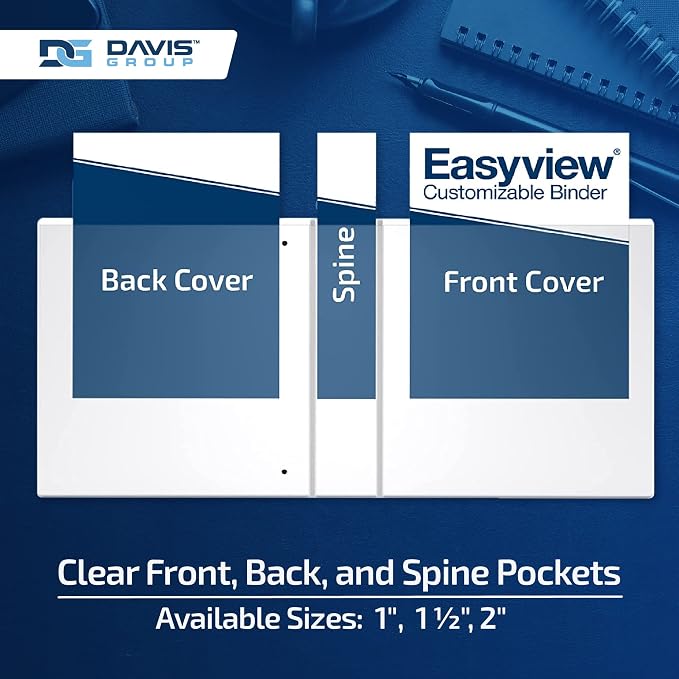 Easyview 3-Ring Binder, Clear-View Cover, 1" Round Rings, 4 Pack | Heavy-duty binder, fits 8.5" x 11" paper, fashion colors, customizable cover, made in Canada, ideal for school or office use
