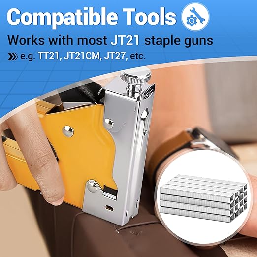 meite JT21 Staples, 1/4 Inch Galvanized Fine Wire Staples for Staple Gun - 7/16" Crown JT21 Staple Refill, Ideal for Upholstery, Crafts, Furniture (5 Boxes)