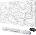 Cacoy 36"x20" Topographic Gaming Mouse Pad XXL, Extended Computer Desk Mat | White Topographic Contour Line Large Desk Pad for Keyboard and Mouse with Non-Slip Rubber Base Stitched Edges for Office Home
