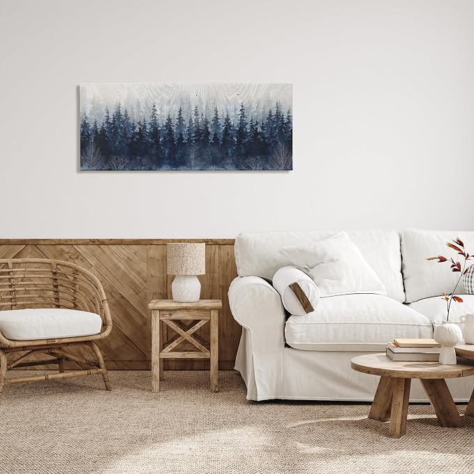 Rustic Blue Forest Tree Line, 20 x 48 Inch Canvas Wall Art | Stupell Industries · By Carol Robinson · Ready to hang · Cabin and lodge decor · Made in USA