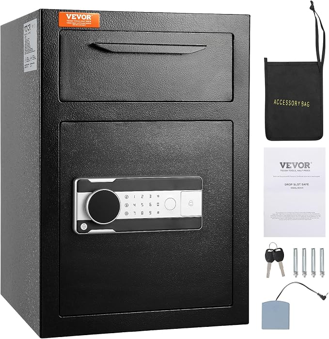 VEVOR 2.5 Cub Depository Safe, Deposit Safe with Drop Slot, Electronic Code Lock and 2 Emergency Keys, 20.27'' x 13.97'' x 13.97'' Business Drop Slot Safe for Cash, Mail in Home, Hotel, Office