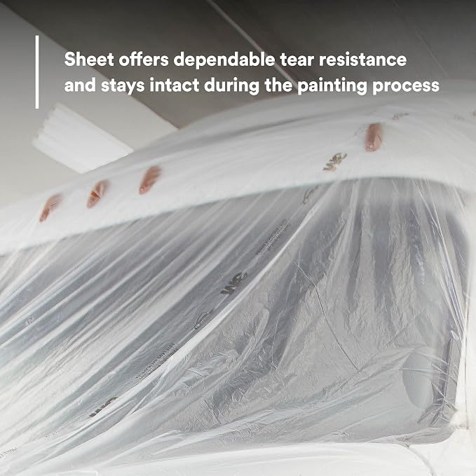 3M Overspray Protective Sheeting, 06727, 12 ft x 400 ft | 1 Roll, Tear Resistant, Durable, Paintable, High Density