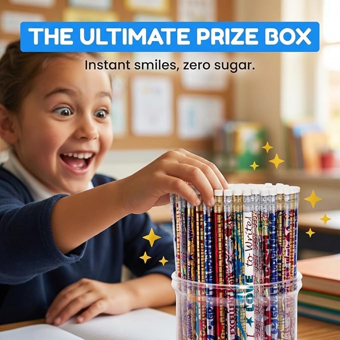 Anderson's Motivational Message Pencil Tub, Fun & Colorful Pencils, Perfect for School Supplies, Classroom Rewards, Creative Writing, Party Favors, and Motivational Gifts, Set of 144