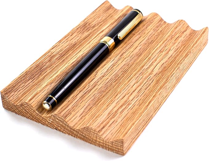 Solid Oak Pen Tray, Minimalist Desk Organizer, Natural Wood Pen Holder with Rounded Wavy Channel, Handcrafted Office Accessory
