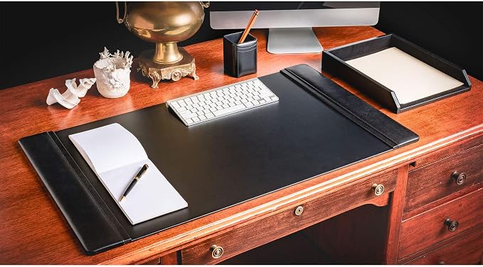 Genuine Top-Grain Black Leather 3-piece Desk Set
