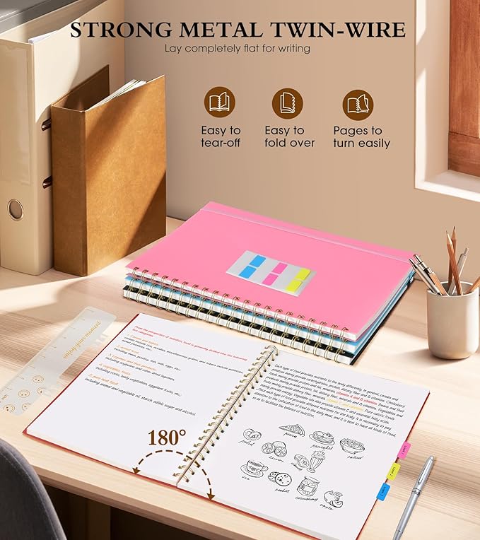 Blank Spiral Notebook Journal 8.5” x 11”, A4 Large Sketch Book for Women Men, 100 GSM Blank Paper Drawing Notebook, Plastic Hardcover Spiral Bound Sketchbook for Sketching Work School Writing, Red