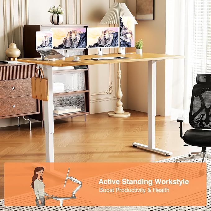 Sweetcrispy Electric Standing Desk, Computer Desk, 55x24 Inch | Adjustable Height, Splice Wood Board, 3 Memory Preset, Sit Stand Work Table for Home Office, Oak