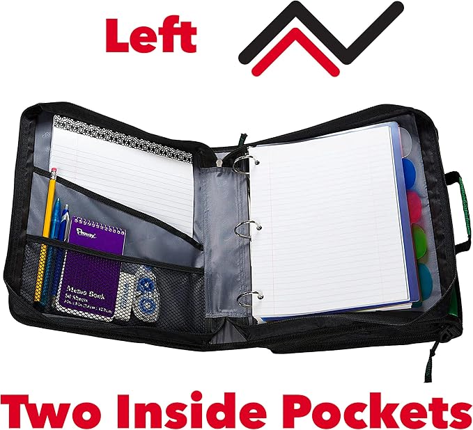 Case-it Zipper Binder | Dual 1.5" D-Rings | 500-Sheet | Z-176 Jet Black | Z Shape, Two Binders in One, Double-Sided, Multiple Pockets, Shoulder Strap, 6-Pack, School & Office