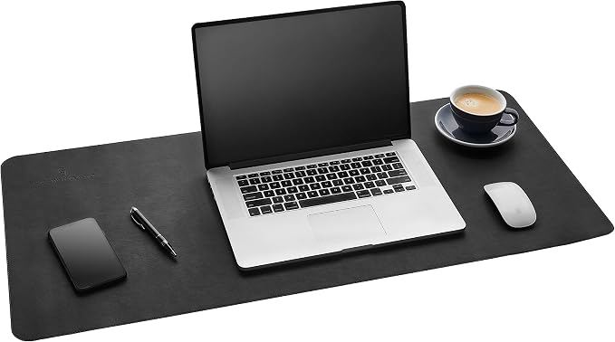 Gallaway Leather Desk Mat, Office Writing Desk Pad, Large 36" x 17" Black, for Top of Desks, Gift Ready Elegant Computer Desk Cover Protector PU Leather