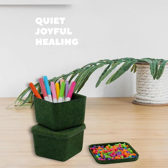 2pc Felt Desktop Stackable Storage Container with Lid Forest Green