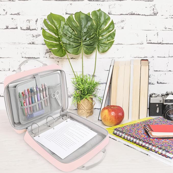 SKYDUE Zipper Binder 3 Inch D-Ring School Binder, Oxford Fabric School Organizer Holds 700+ Sheets, Fits 14" Laptop, Water-Resistant, Handle & Shoulder Strap, 14"x13" – School Supplies, Pink
