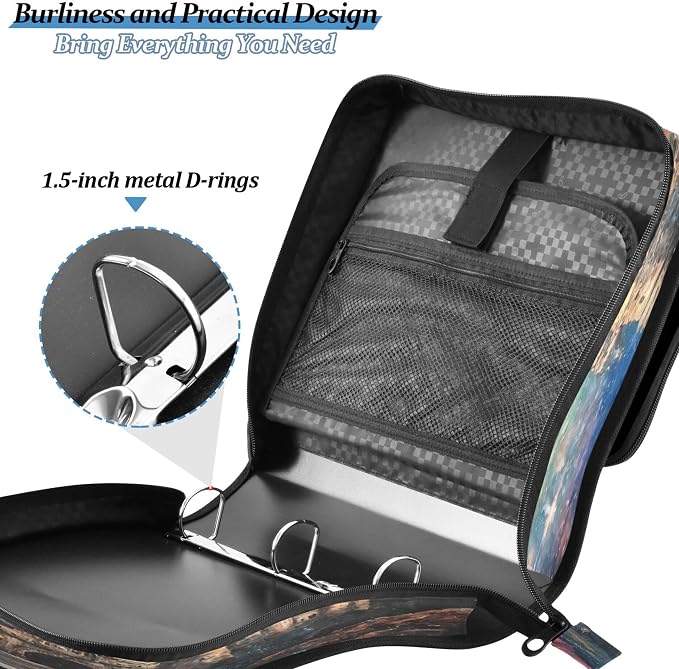 3 Ring Zipper Binder Dragon Castle Binder Organizer Portfolio with File and Shoulder Strap & Handle Large Capacity File Folder