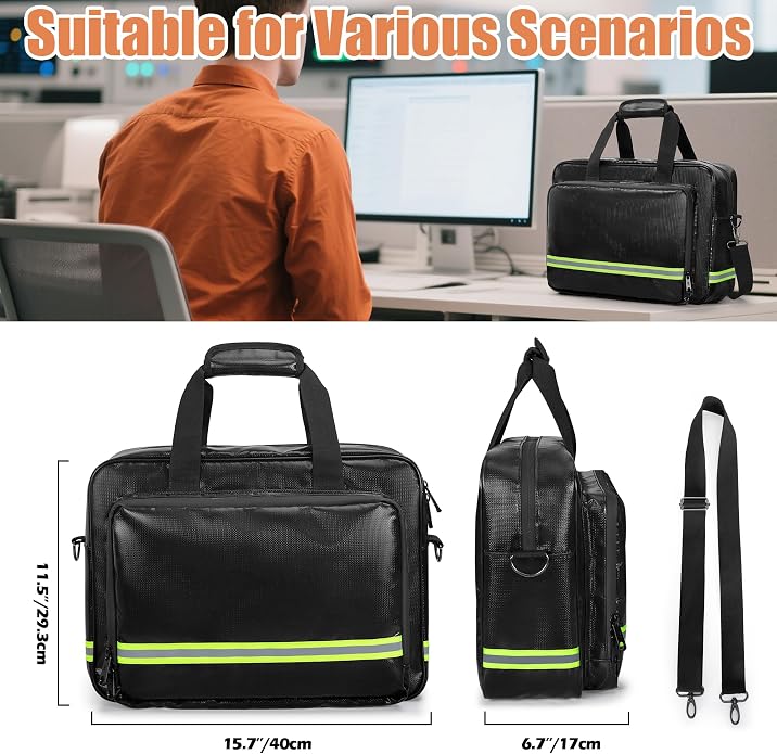 Fireproof Document Bag with Accordion File Organizer | Document Safe Storage 15.6" Laptop Sleeve, Reflective Strip, Handle & Shoulder Strap