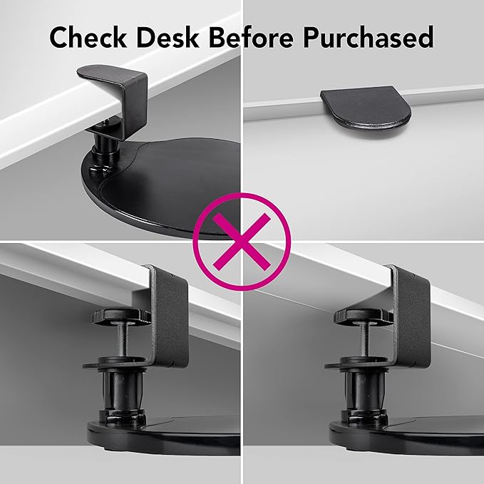EHO Clamp-On Under Desk Mouse Tray, 360° Swivel Ergonomic Platform with Cable Organizer, Smooth Glide Surface for Gaming or Office, Fits Desks 0.5"-1.5" Thick, Tool-Free Install, TAA-Compliant