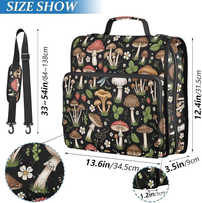 Zipper Binder Bag 3 Ring File Folder Portfolio Organizer Zippered Binder Bags with Strap Fits Laptop Women Men