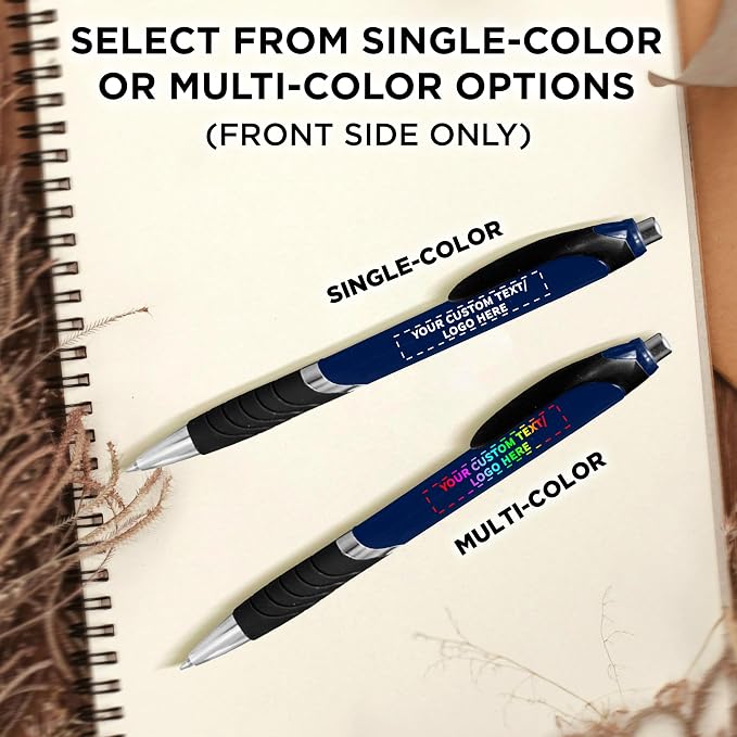 DISCOUNT PROMOS Ballpoint Pens With Rubber Grip - 100 pack - Customizable Text, Logo - Black Ink Ball Point Pen with Soft Touch Plastic - Navy Blue