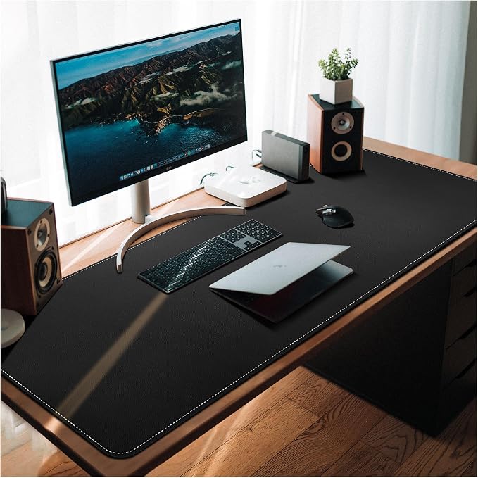 CENNBIE Leather Desk Mat, 66.9" x 23.6" Desk Mat on top of desks (Black) | Premium Stitched Edges Resist Wear. Waterproof, Non-Slip & Easy To Clean. Protects Desk From Scratches. For Office & Home.
