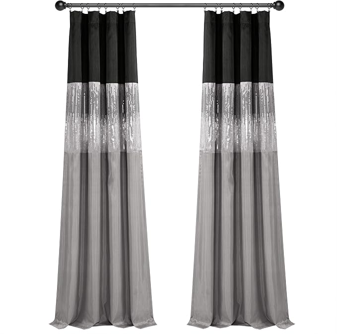 Lush Decor Night Sky 100% Blackout Window Curtain Panel Single 42"W x 84"L, Black & Gray - Blackout Curtains For Bedroom - Sequin Curtains - Glam Decor