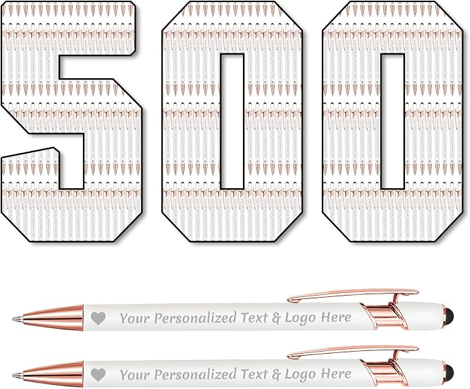 STREADVE 500 Personalized Custom Pens Engraved Writing Pen with Name Logo, Customized Promotional Items Stylus Pen Gifts for Communion Wedding Men Women Realtor Business, White