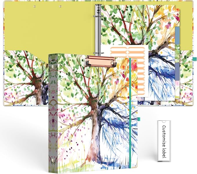 EYROZILL 3 Ring Binders 1 Inch Binder for Letter-Size 8.5" x 11" with 5-Tab Dividers and Low Profile Clipboards Three Ring Binder for School Class Office Supplies, Season Tree