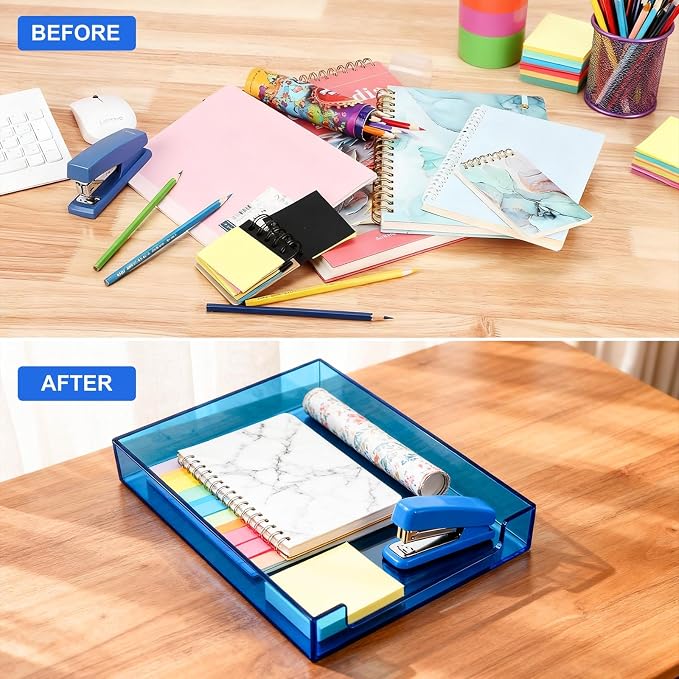 Paper Tray Acrylic File Organizer for Desk Letter Tray Desk Organizer Document Holder Sorter Storage for A4 Office Supplies Magazines, 13.8x10.6x2.4 Inches, Blue