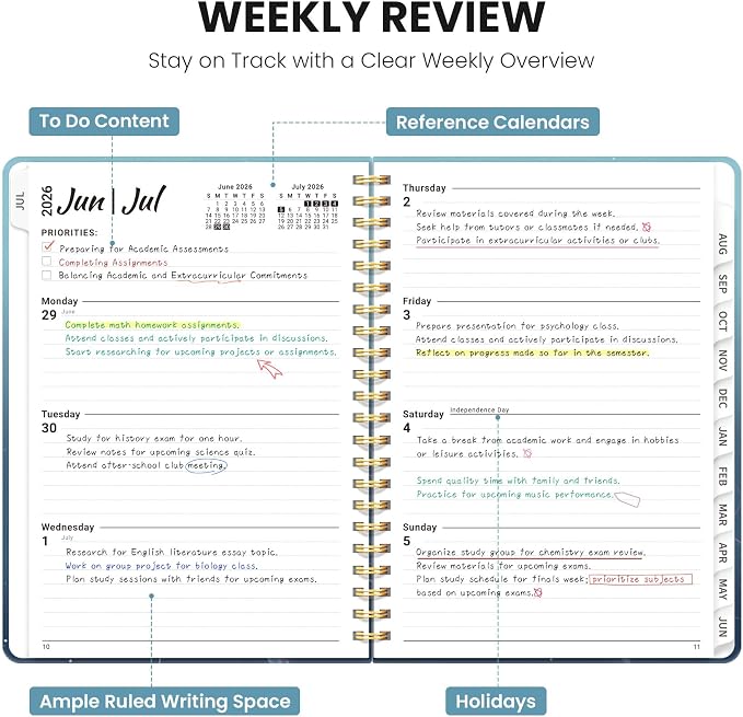 Planner 2026-2027, Academic Year Monthly & Weekly Planner Caledndar, July 2026 - June 2027, Hardcover Large Planning Agenda Book with Tabs for School Office Supplies, 8.5" x 11" - Lunar Drift