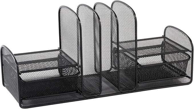 Safco 3263BL Onyx Mesh Desk Organizer with Three Vertical Sections, Two Baskets, Home, Office & Classroom Organization Black, 7.8" x 17" x 6.8"