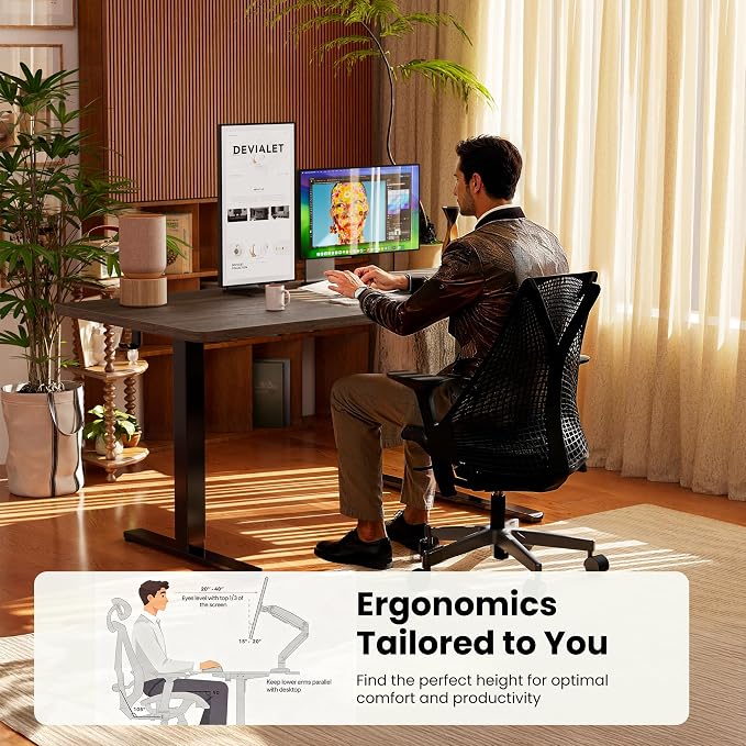 ErGear Height Adjustable Electric Standing Desk, 63 x 28 Inches Sit Stand up Desk, Memory Computer Home Office Desk, Dark Walnut