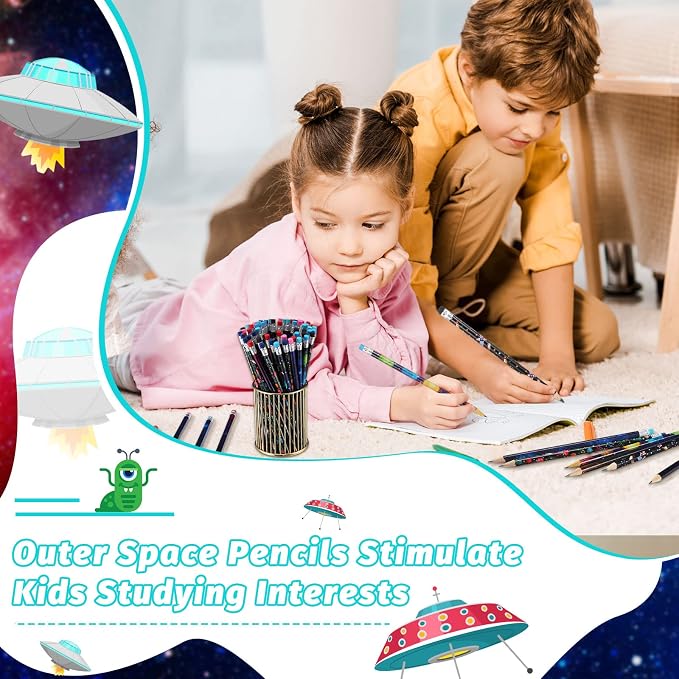 Geyee 144 Pcs Space Pencils Hawaiian Shark Themed Party Favors, Star