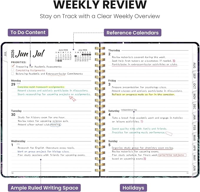 Planner 2026-2027, Academic Year Monthly & Weekly Planner Caledndar, July 2026 - June 2027, Hardcover Large Planning Agenda Book with Tabs for School Office Supplies, 8.5" x 11" - Enchanted Fungi