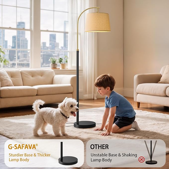G-SAFAVA Floor Lamps for Living Room Bedroom, 62.5" Mid Century Modern Lamp Gold Standing Tall Arc Lamps with Foot Switch, Floor Lamps for Nursery Office Decor Corner Reading Room Light