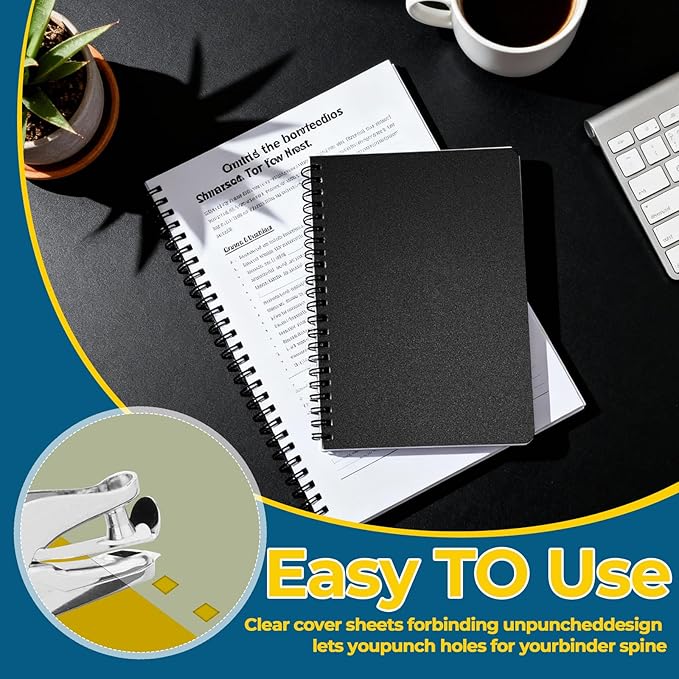 120PCS Binding Covers and Backs Set, 8.5 x11 Inch Clear Book Cover | 60Pcs 8mil Clear PVC Binding Cover, 60Pcs 12mil Black Poly Cover, Letter Size, Un-Punched, Square Corners, for Home Office