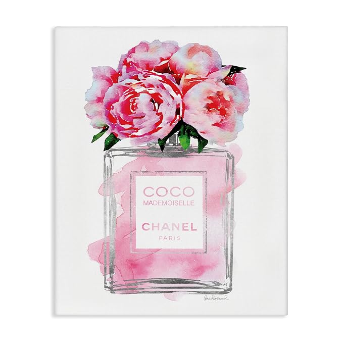 Stupell Industries Glam Perfume Bottle V2 Flower Silver Pink Peony XXL Stretched Canvas Wall Art, Proudly Made in USA