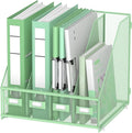 DALTACK 4-Slot Magazine File Holder, Metal Binder Holder, Mint Green | Iron Mesh Construction, Labeled Sections for Easy Sorting, Anti-Slip Feet, Binder and Folder Storage for Office, Classroom